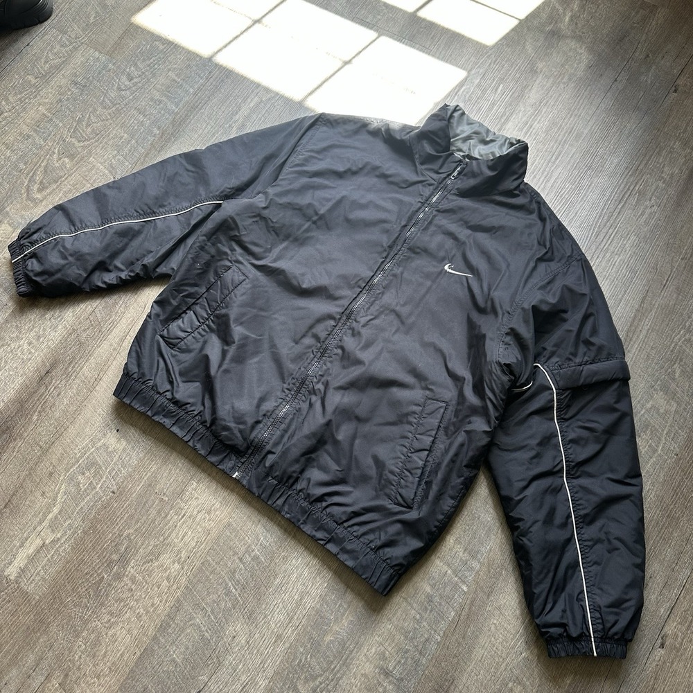 Vintage Y2K Nike 000 Puffer Coat Navy Embroidered Jacket Men's Size Large 90s‎